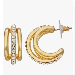 Nine West Gold Tone Triple Ring Hoop Earrings